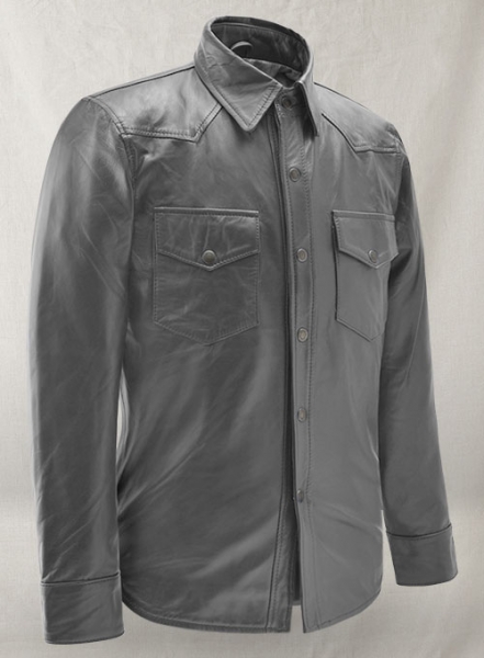 Gray Leather Shirt Jacket - #1S