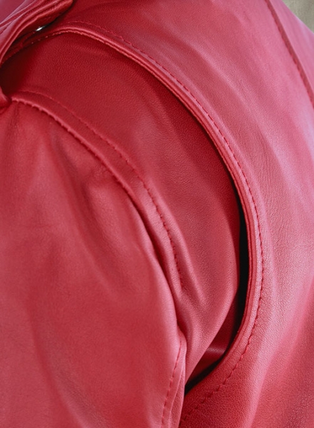 Soft Raspberry Red Gigi Hadid Leather Jacket #2