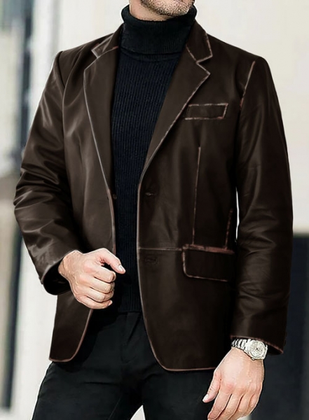 Rubbed Dark Brown Leather Blazer