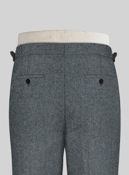 Mid Blue Herringbone Flecks Donegal Tweed Highland Trousers
