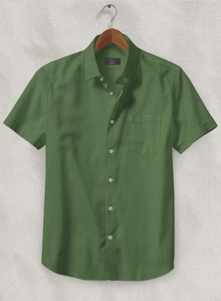 Forest Green Stretch Poplene Shirt - Half Sleeves
