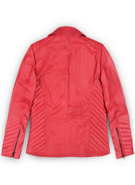 Soft Raspberry Red Oxley Leather Biker Jacket