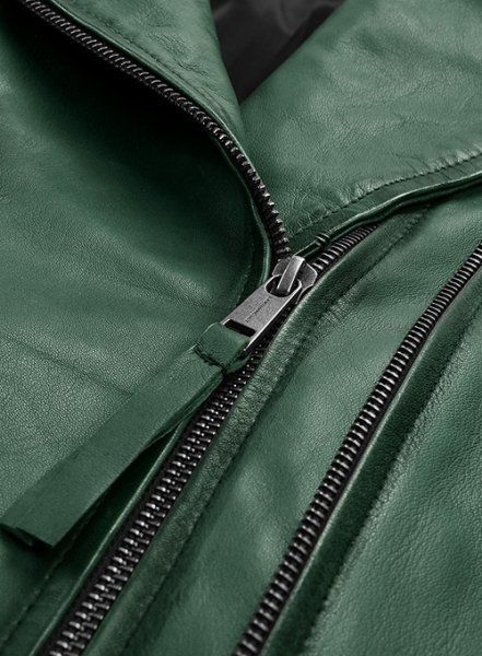 Charlotte Burnt Green Leather Jacket