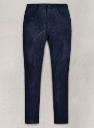 Dark Blue Suede Leather Cargo Jeans - Style 01-2 Dark Blue Suede Leather Cargo Jeans - Style 01-2