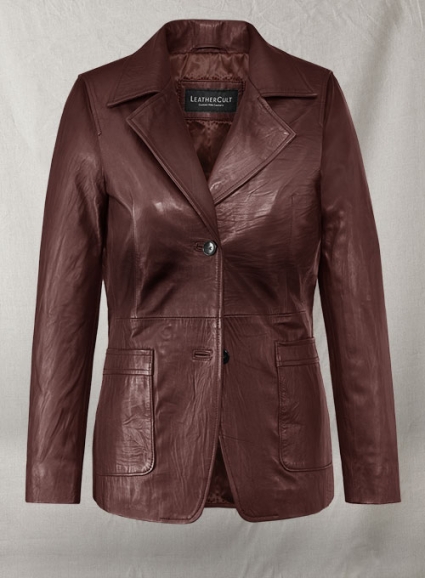 Soft Maroon Jennifer Aniston Friends Season 5 Leather Blazer