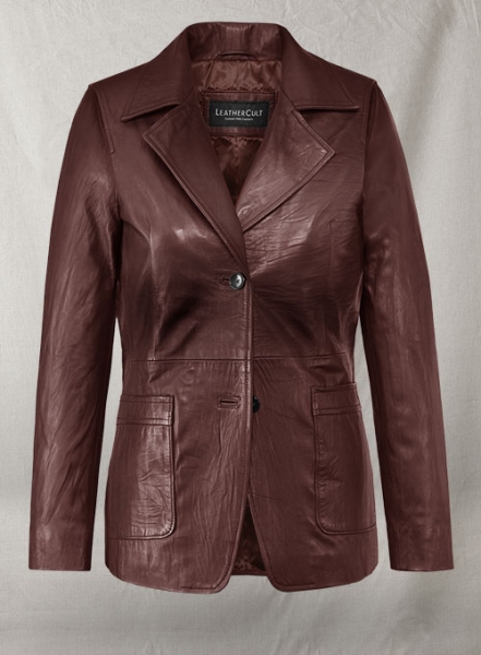 Soft Maroon Jennifer Aniston Friends Season 5 Leather Blazer