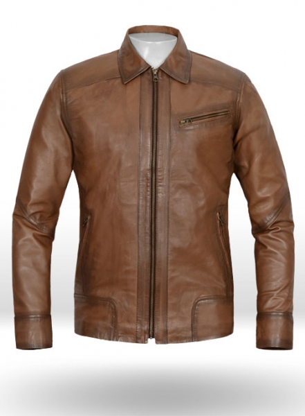 Soft Amazon Brown Wax Downing Leather Jacket - M Slim
