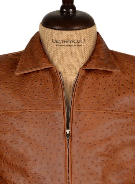 Tan Brown Ostrich Leather Hipster Jacket #2