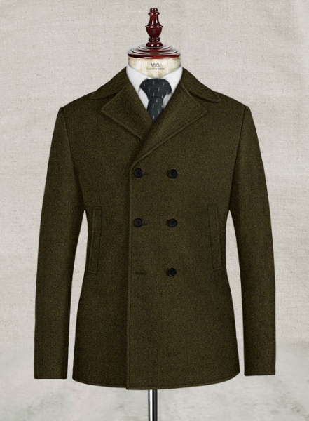 Light Weight Melange Green Tweed Pea Coat