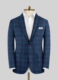 Reda Plume Blue Checks Wool Jacket