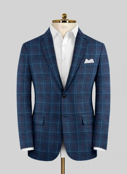 Reda Plume Blue Checks Wool Jacket