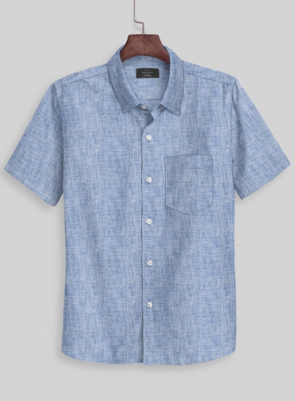 European Smalt Blue Linen Shirt - Half Sleeves