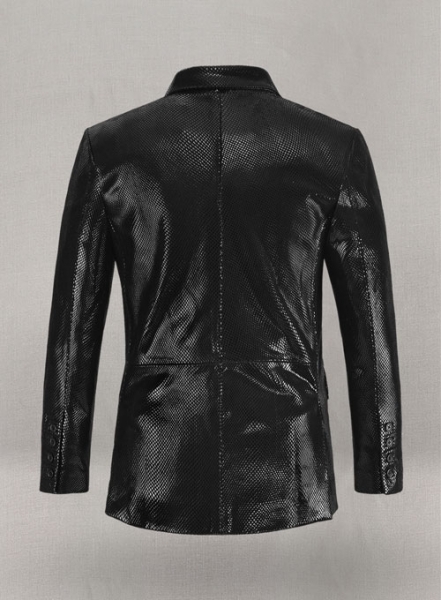 Snake Embossed Black Double Breasted Leather Suit