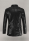 Snake Embossed Black Double Breasted Leather Suit