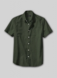Forest Green Stretch Poplene Shirt - Half Sleeves