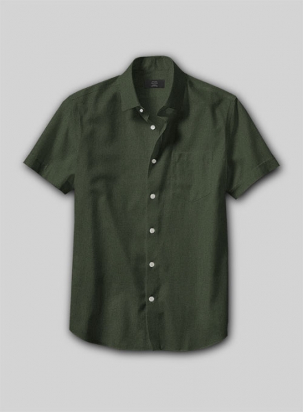 Forest Green Stretch Poplene Shirt - Half Sleeves