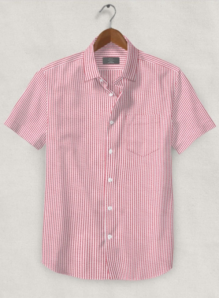 Italian Seersucker Pink Shirt - Half Sleeves