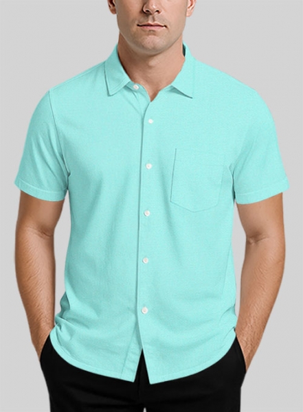 Aqua Blue Stretch Poplene Shirt - Half Sleeves