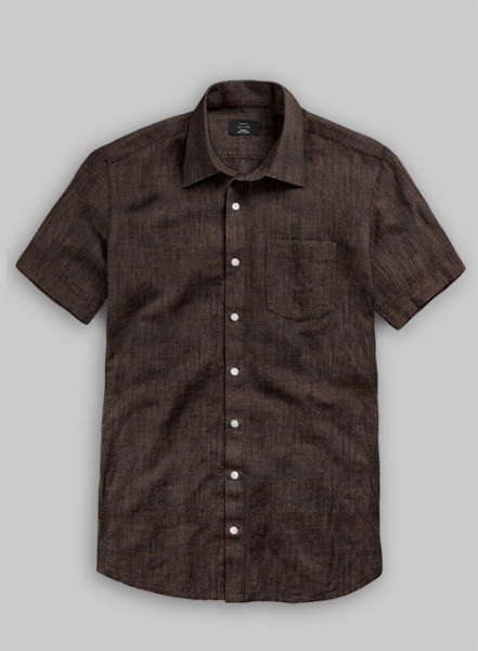 European Dark Brown Linen Shirt - Half Sleeves