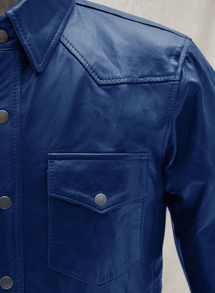 Rich Blue Leather Shirt Jacket - #1S