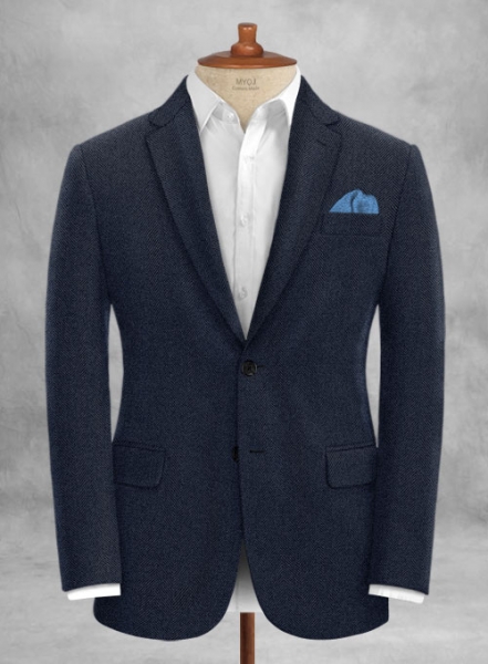 Italian Wide Herringbone Blue Tweed Jacket