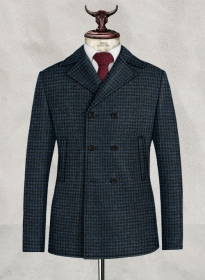 Harris Tweed Houndstooth Isle Blue Pea Coat