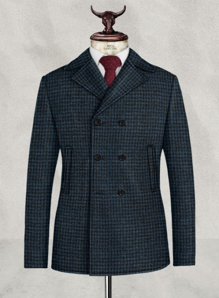 Harris Tweed Houndstooth Isle Blue Pea Coat