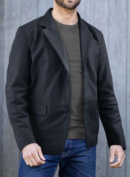 Soft Deep Blue Leather Blazer