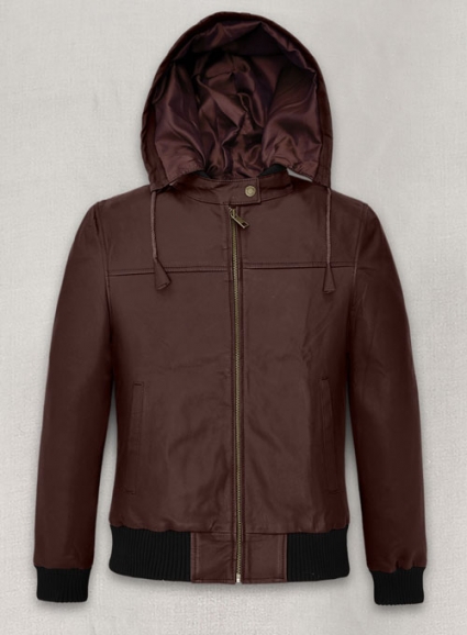 Soft Maroon Symphony Detachable Hood Leather Jacket