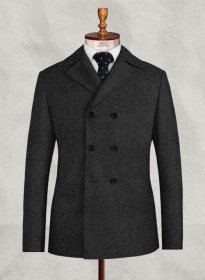 Vintage Rope Weave Charcoal Tweed Pea Coat