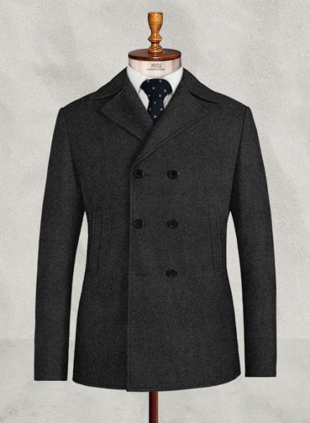 Vintage Rope Weave Charcoal Tweed Pea Coat