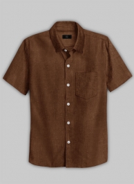 European Oak Brown Linen Shirt - Half Sleeves