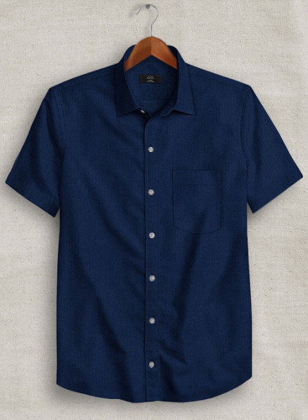 Royal Blue Herringbone Cotton Shirt - Half Sleeves