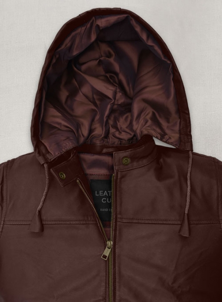 Soft Maroon Symphony Detachable Hood Leather Jacket