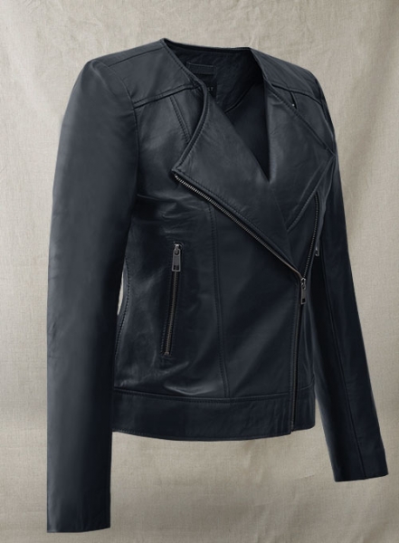 Dark Blue Leather Jacket # 237