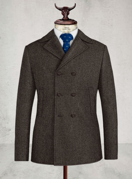 Dark Dapper Brown Tweed Pea Coat
