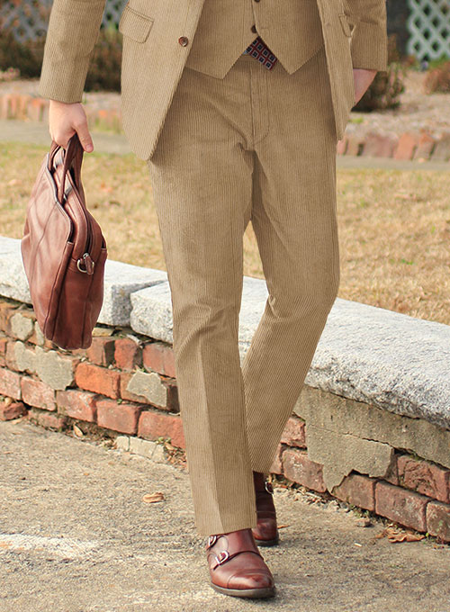 Beige Thick Stretch Corduroy Pants
