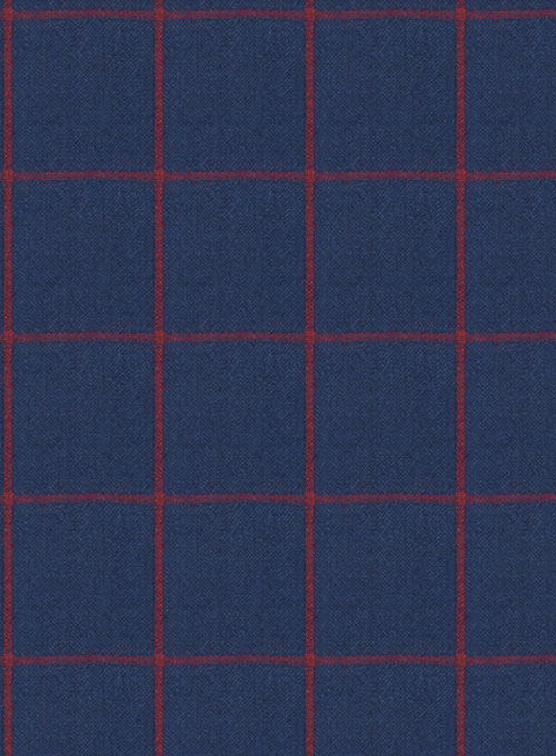 Blue Red Windowpane Flannel Wool Pants