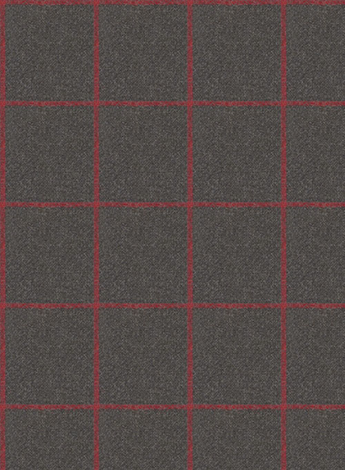Charcoal Red Windowpane Flannel Wool Pants