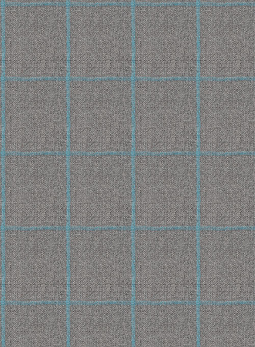 Gray Blue Windowpane Flannel Wool  Pants
