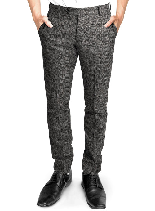 Gray Herringbone Flecks Donegal Tweed Pants - Click Image to Close