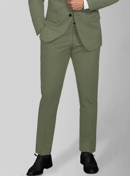 Green Feather Cotton Canvas Stretch Pants