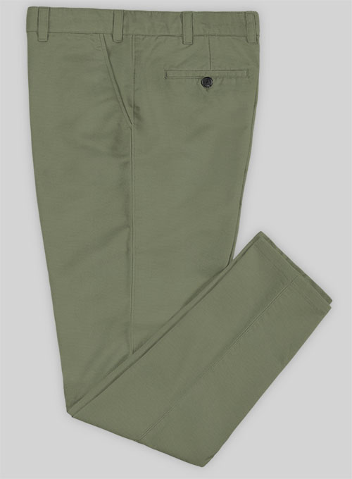Green Feather Cotton Canvas Stretch Chino Pants