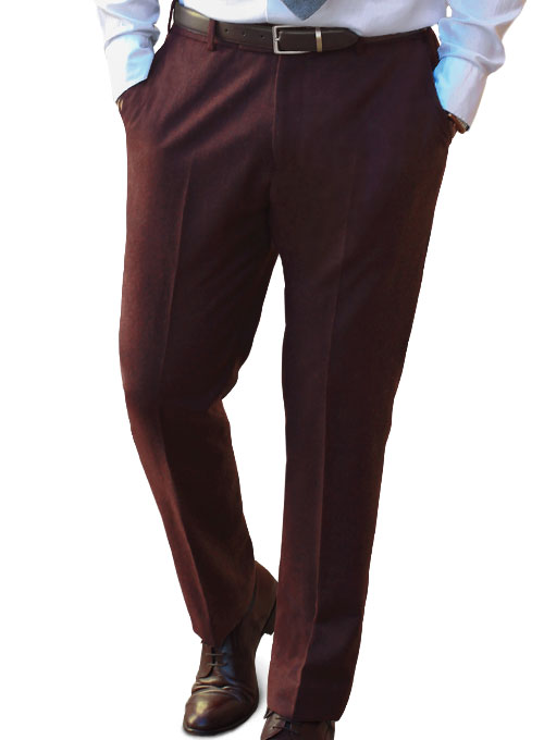maroon top grey pants