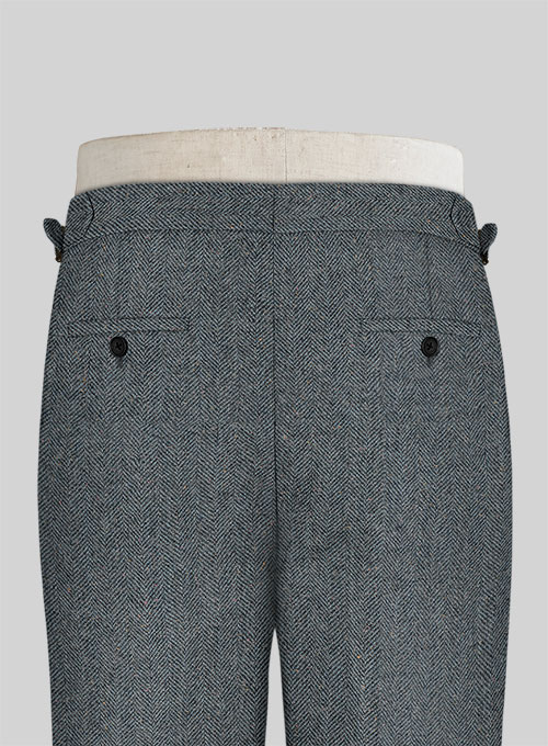 Mid Blue Herringbone Flecks Donegal Tweed Highland Trousers
