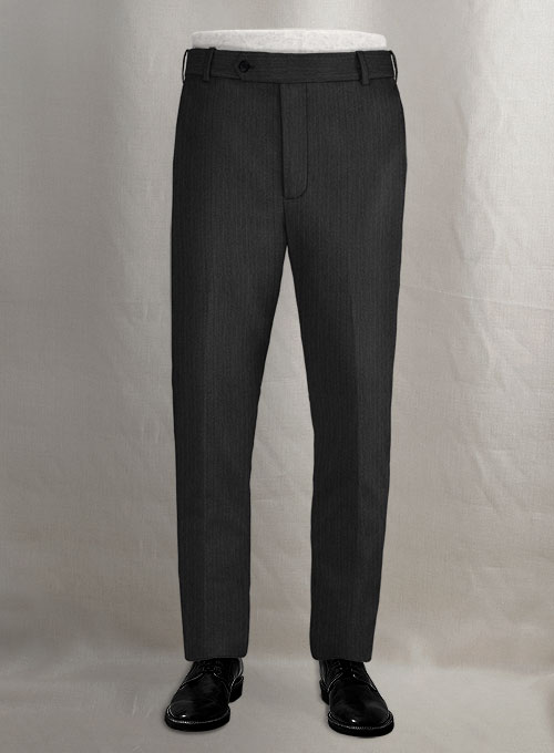 Napolean Charcoal Herringbone Wool Pants