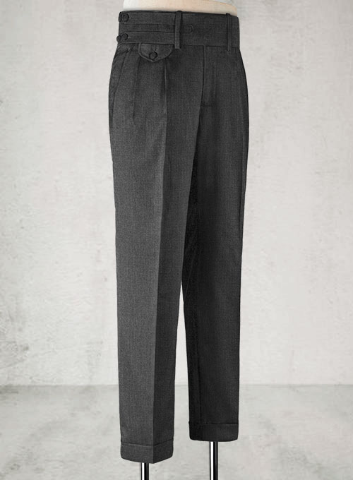 Napolean Sharkskin Charcoal Double Gurkha Wool Trousers