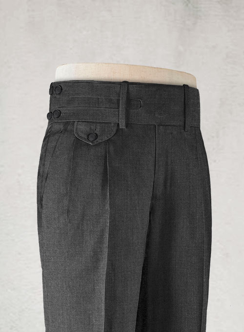 Napolean Sharkskin Charcoal Double Gurkha Wool Trousers