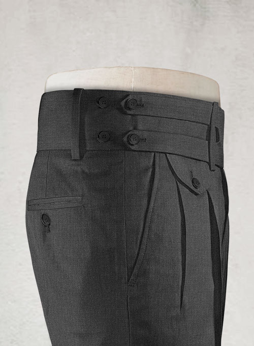 Napolean Sharkskin Charcoal Double Gurkha Wool Trousers