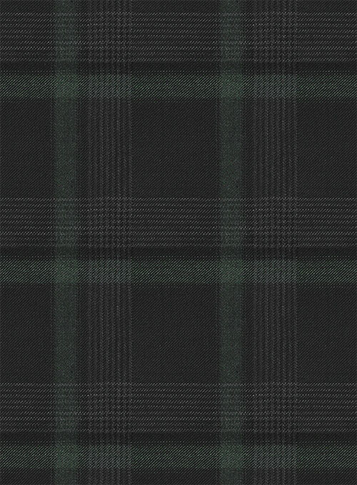 Reda Black Green Checks Wool Pants